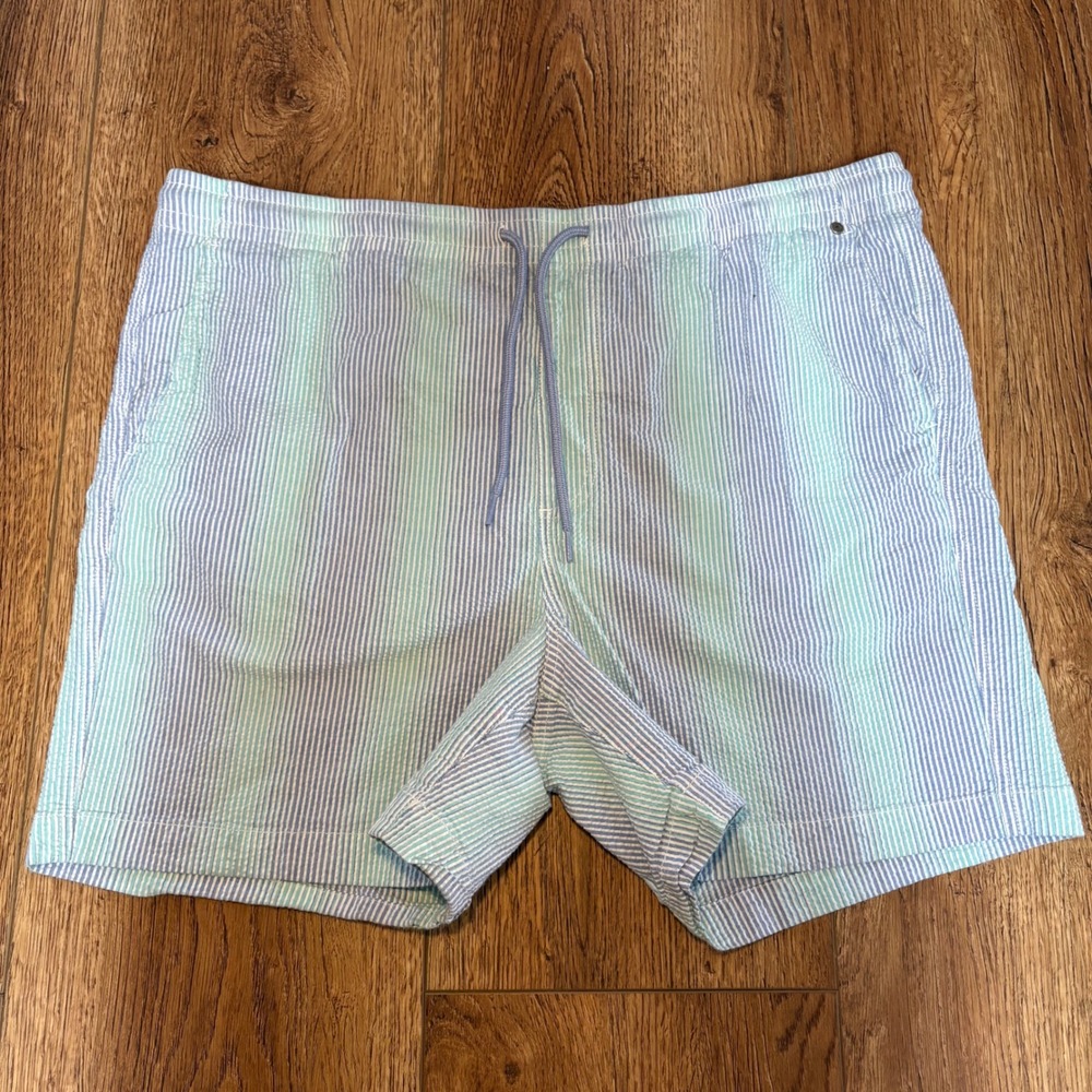 Psycho Bunny Mens XXXL Blue Green Willis Seersucker Shorts resort golf stretch